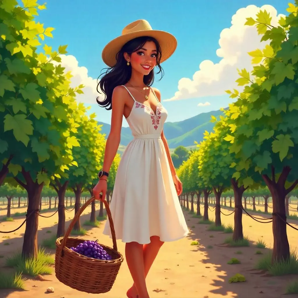 Cheerful Latina in a Vineyard - Concept Art