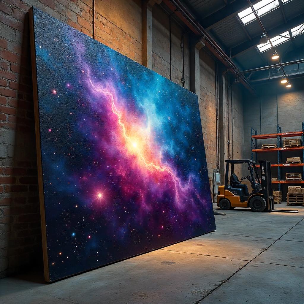 Nebula on Canvas in a Dim Warehouse