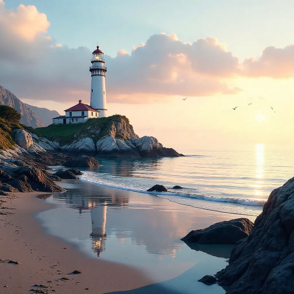Tranquil Lighthouse Beyond Coastal Rocks