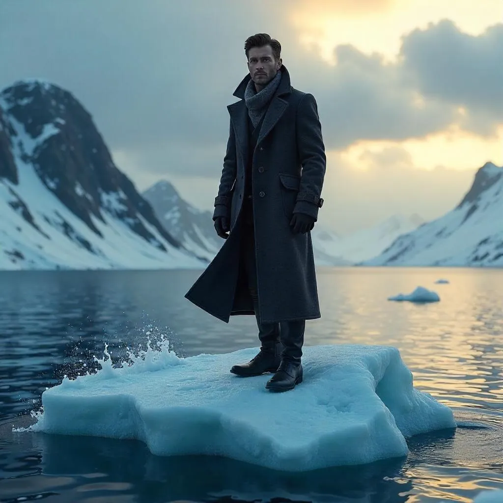 Handsome Man on a Floating Iceberg — 3D Render