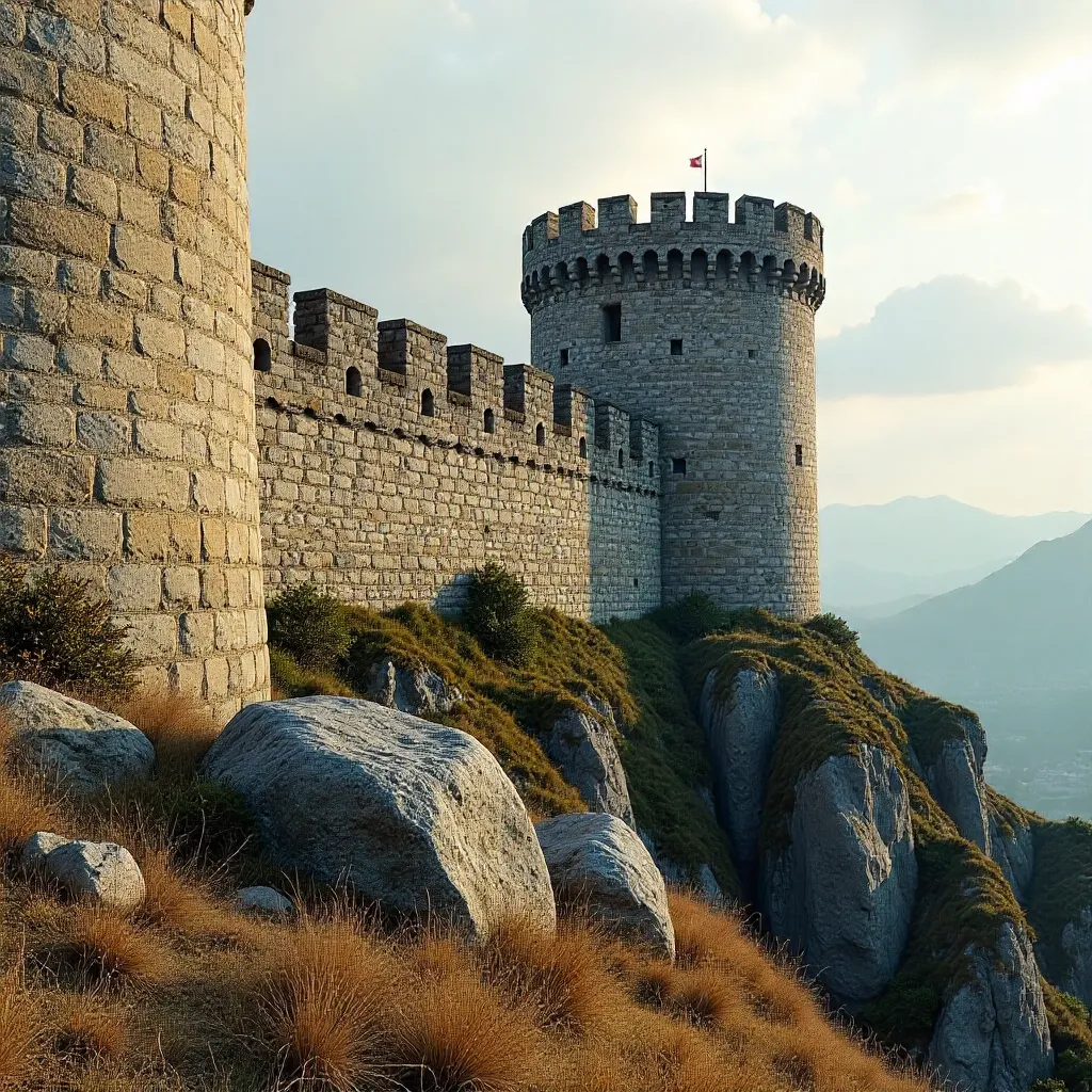 Ancient Fortress Walls with Massive Rocks at Dawn