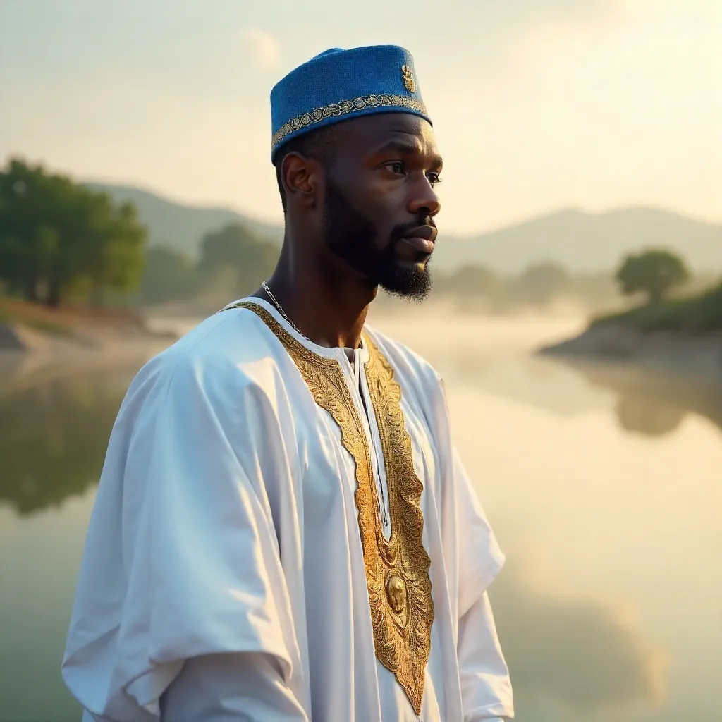 Portrait of a Nigerian man by a tranquil lake