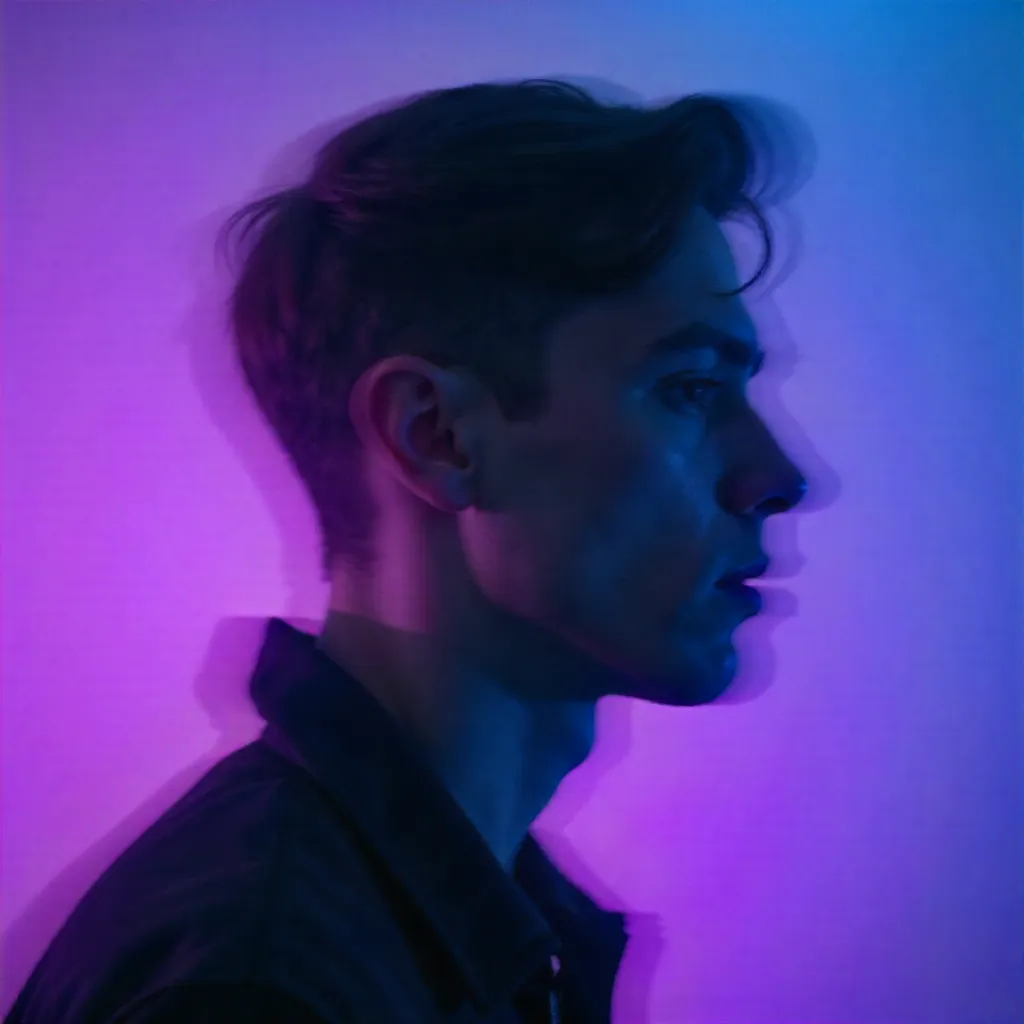 Blurred Purple-Blue Portrait of a Male Model