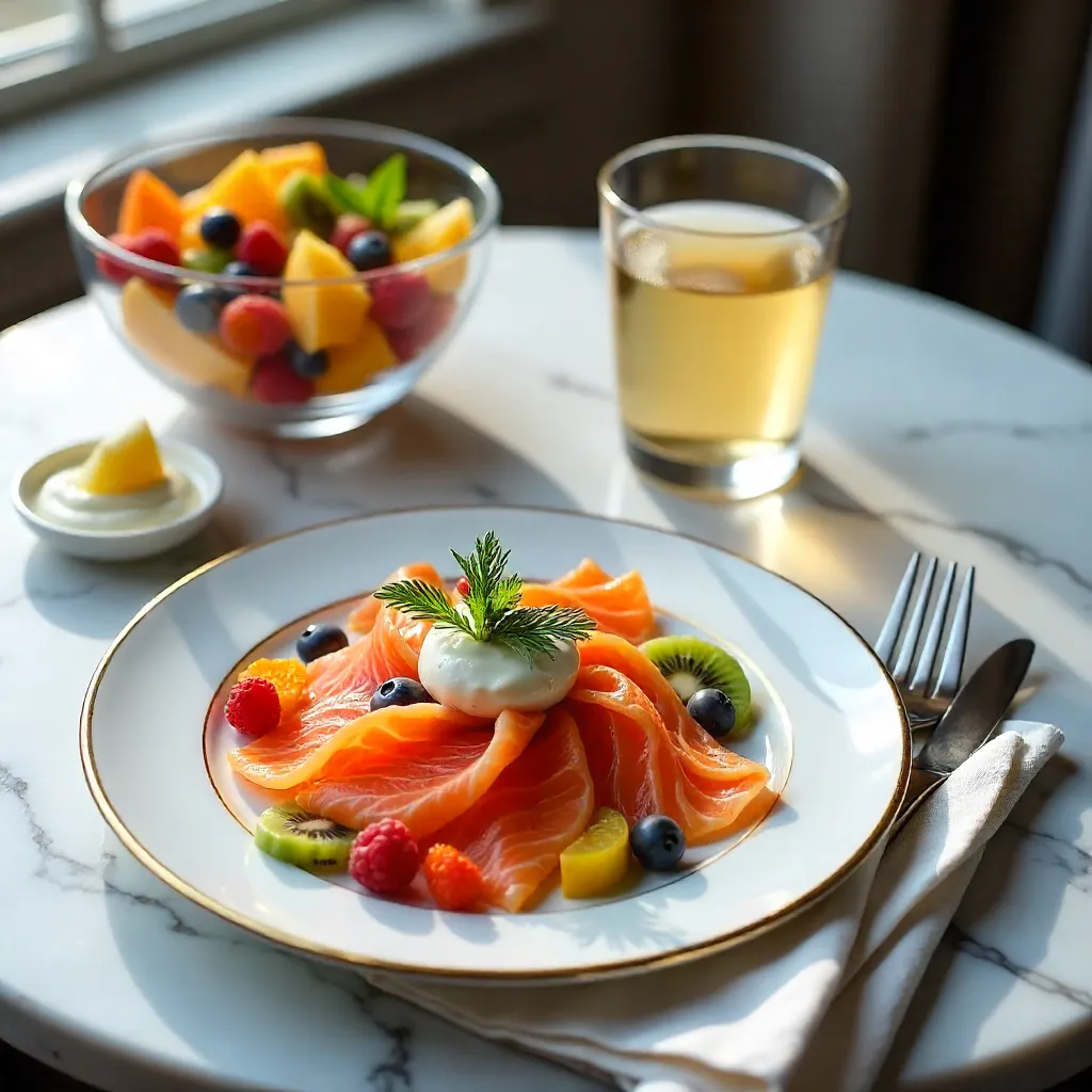 Elegant Smoked Salmon Breakfast on Marble Table
