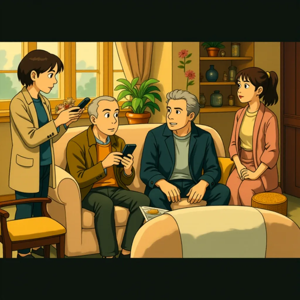 Pierce Brosnan, Helen Mirren, Ben Kingsley, and Celia Imrie in The Thursday Murder Club (2025) - Ghibli style