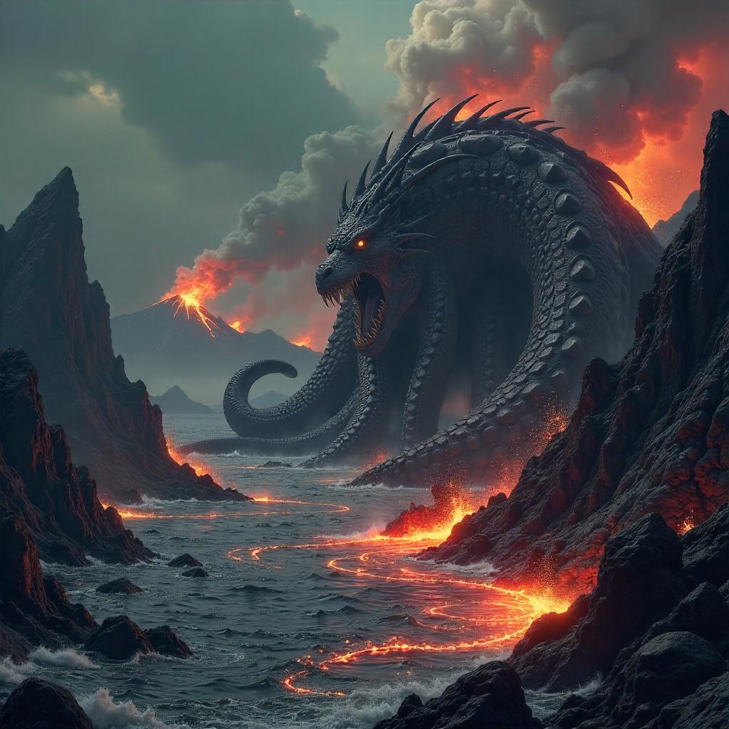 Kraken at the Volcanic Rift — Concept Art