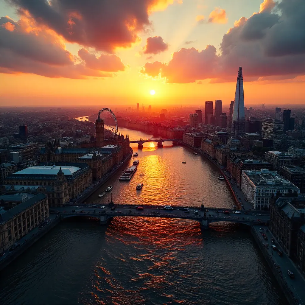 Sunset Aerial: London Skyline Over the Thames