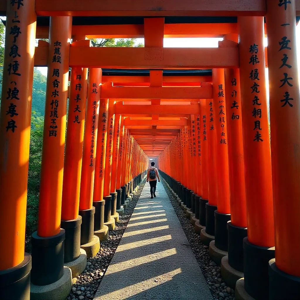 Luminescent Orange Torii Path at Fushimi Inari, Kyoto