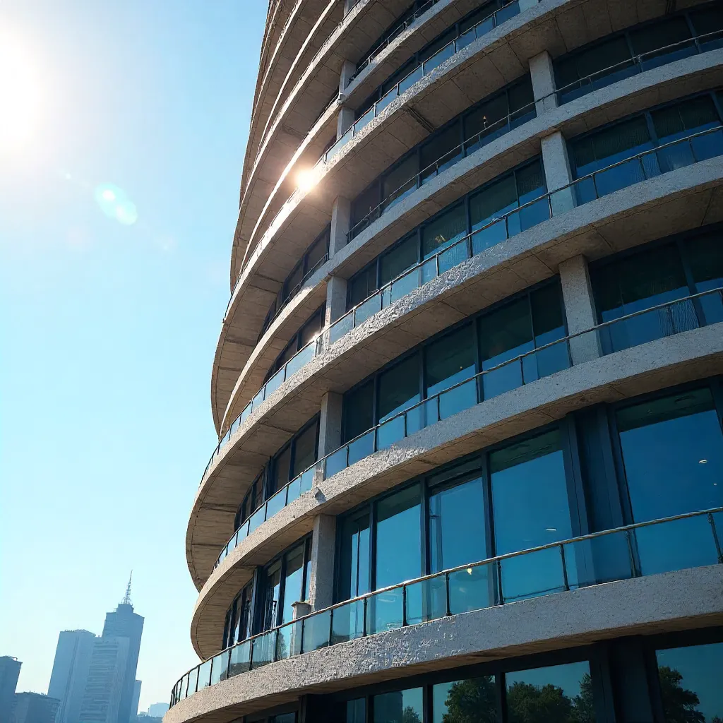 Close-Up of Iconic Circular Skyscraper Facade