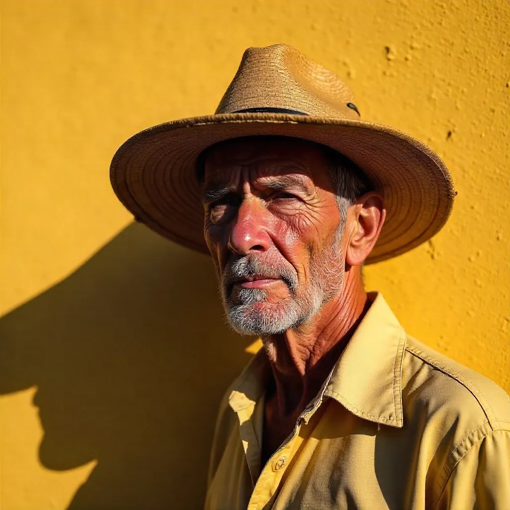 Sunlit Portrait: Elderly Man in Straw Hat