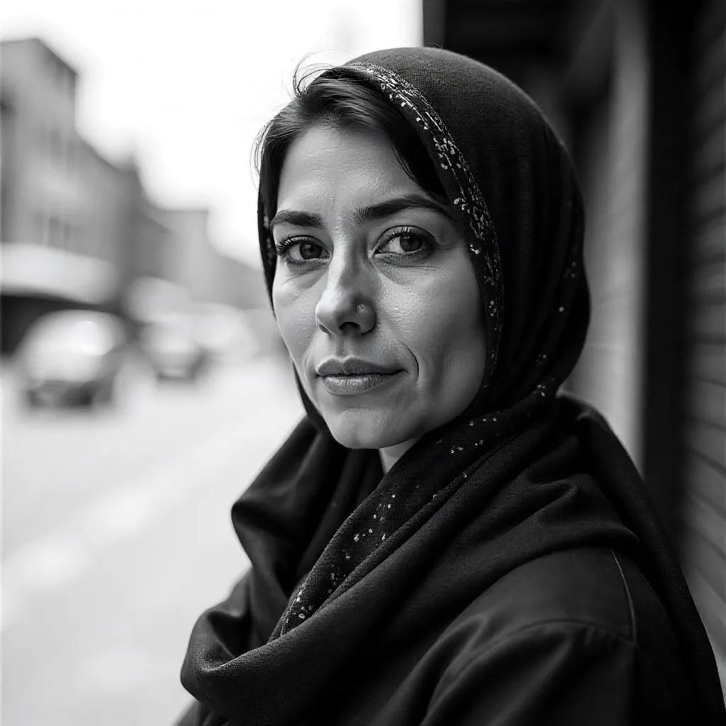 Monochrome Portrait in Rosario with Headscarf