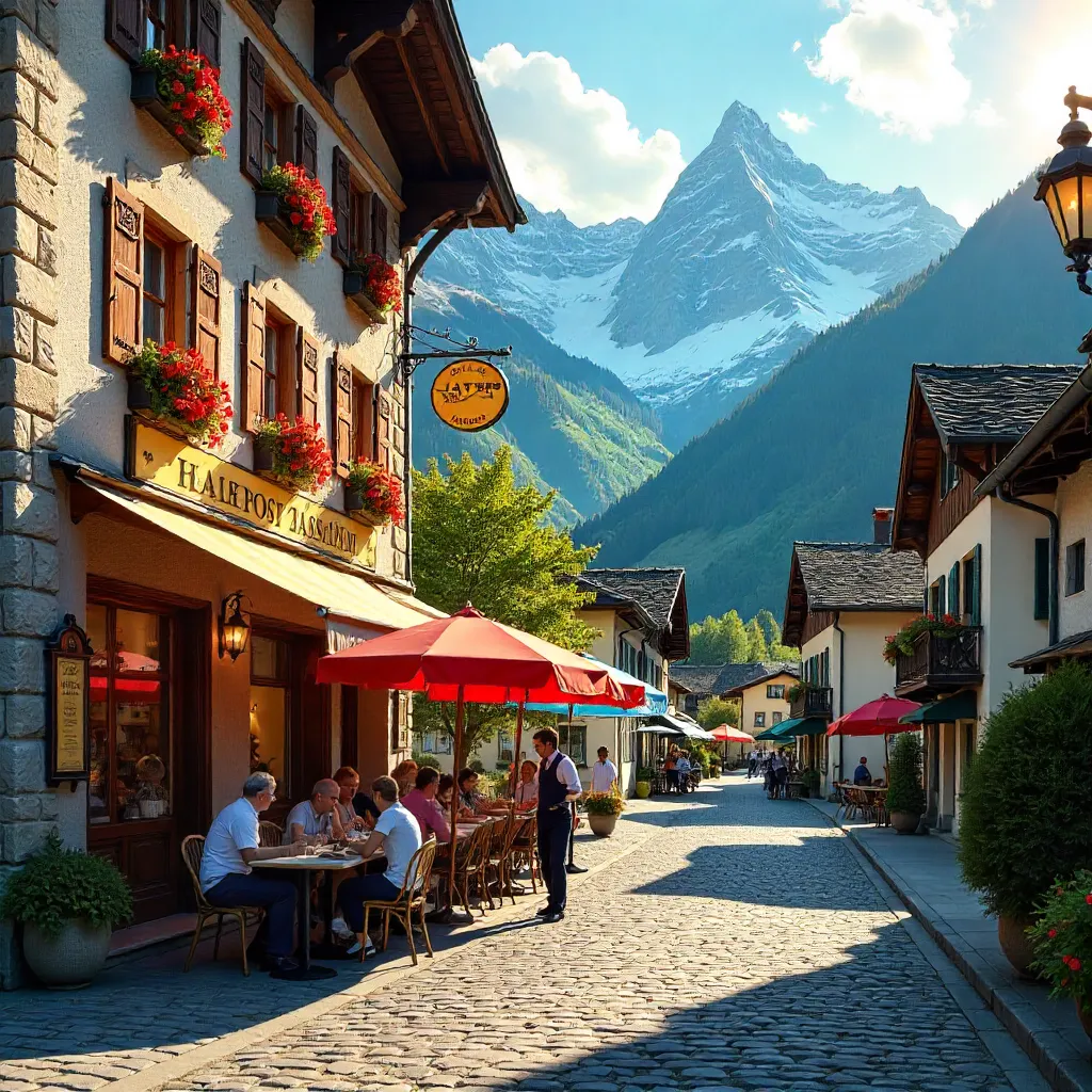 Grindelwald Alpine Street: Hotel Alte Post & Café Scene