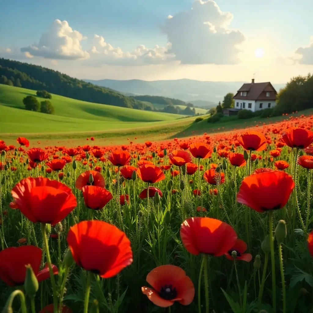 Crimson Poppies in a Lush German Meadow