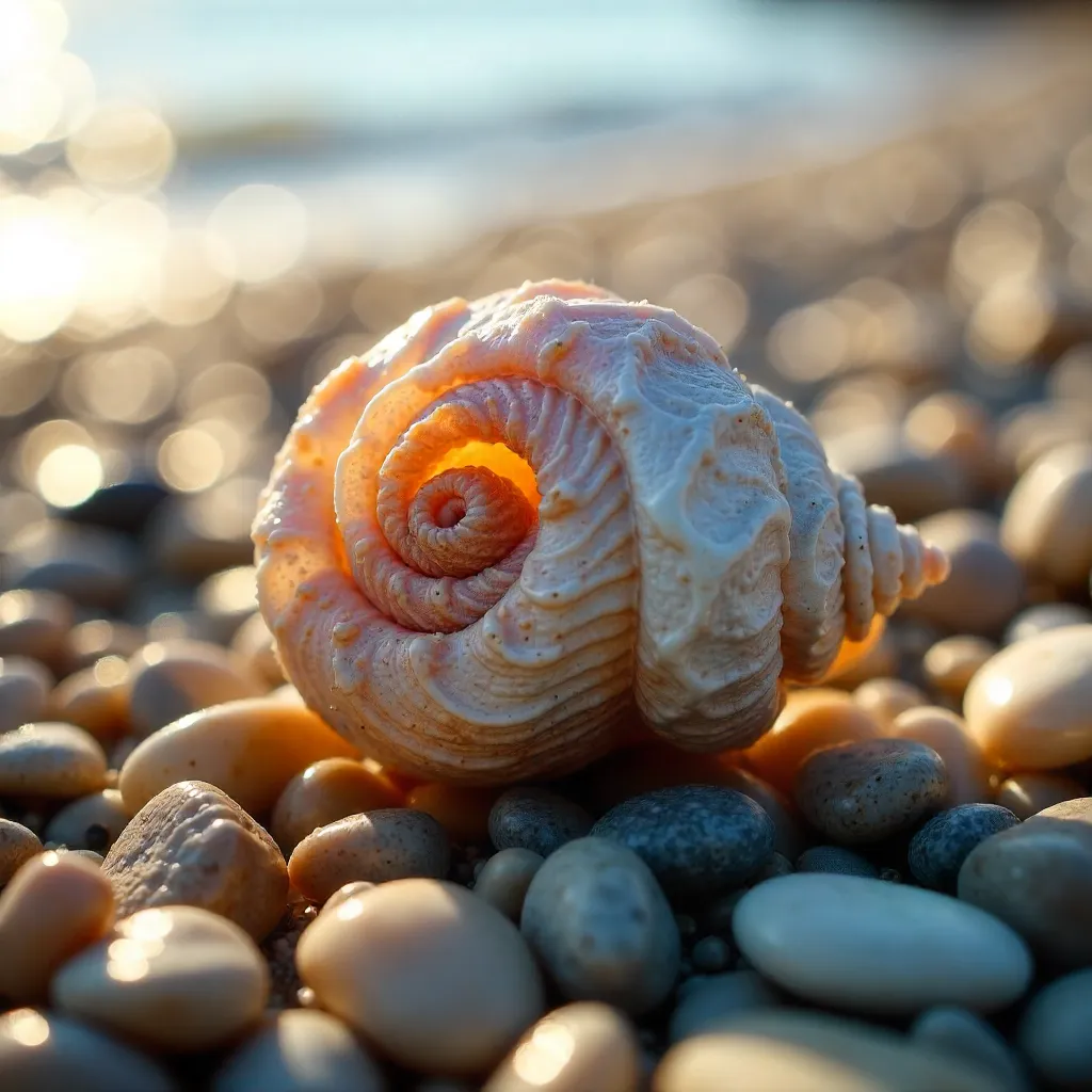 Sunlit Seashell on Pebble Beach: Textured Beauty