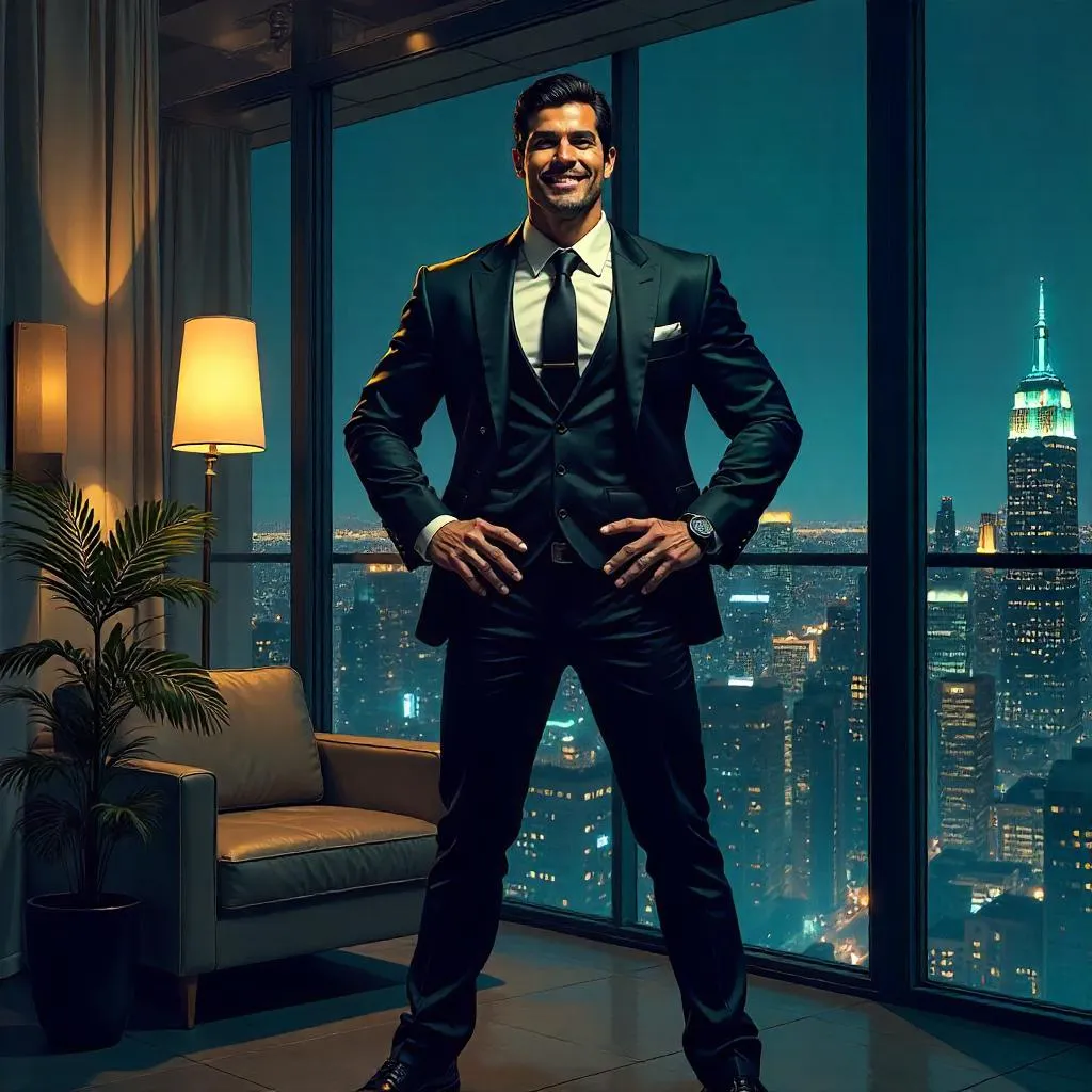 Confident Latino Hero in the Penthouse