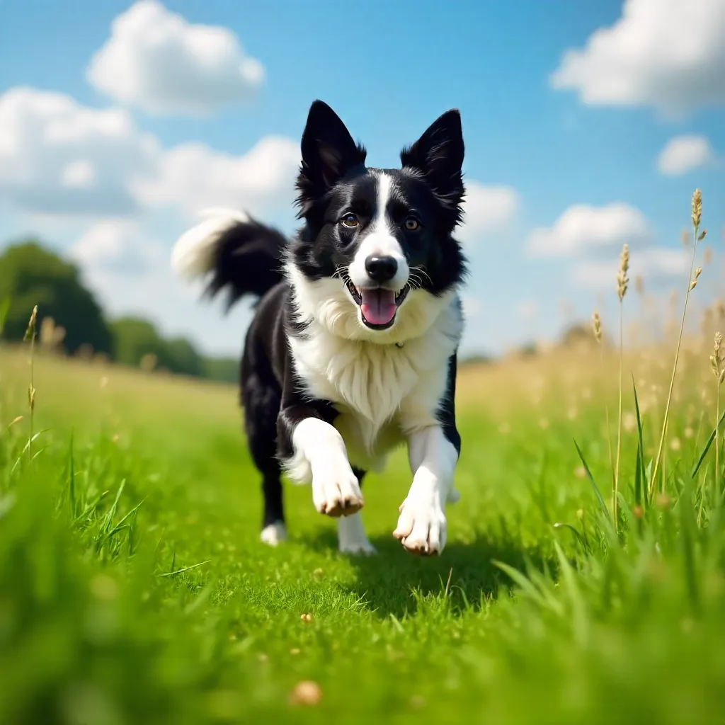Lively Border Collie in a Sunny Green Field