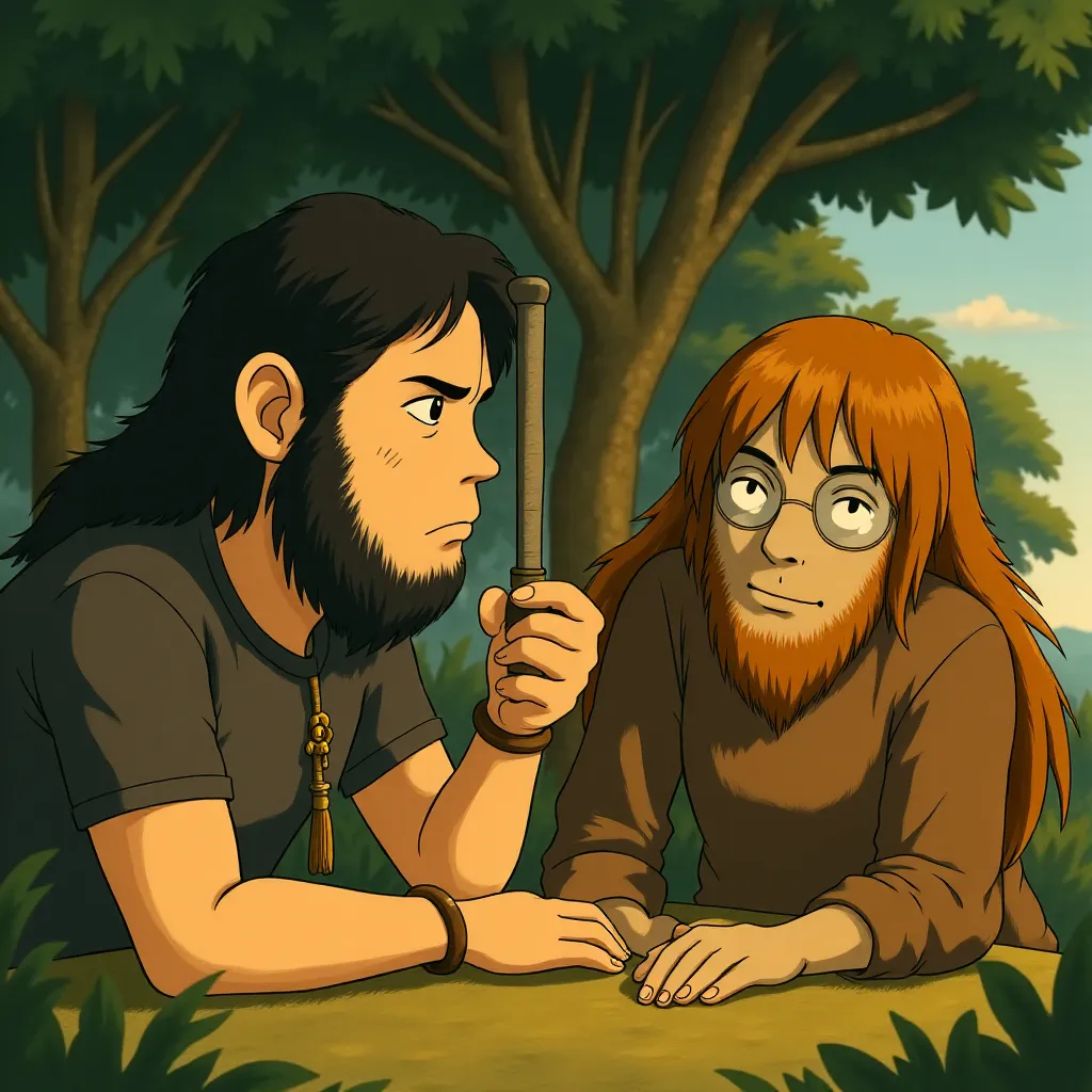 Peter Macon and Owen Teague in Kingdom of the Planet of the Apes (2024) - Ghibli style