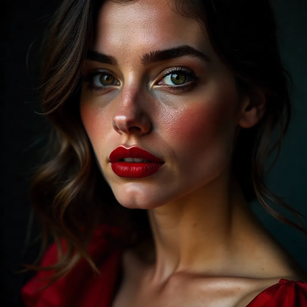 Crimson Gaze: Striking Red Portrait