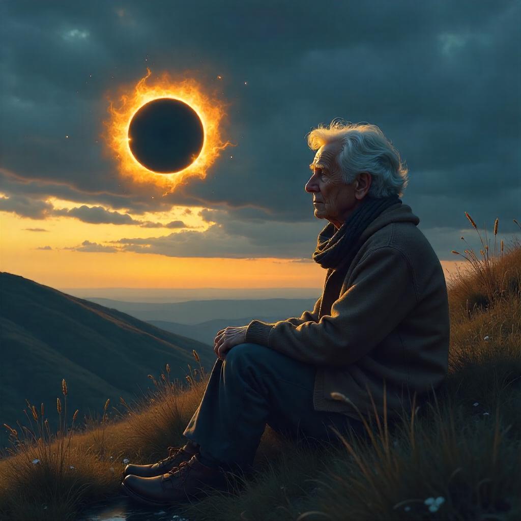 Elderly Quiet Under the Solar Eclipse - Digital Art