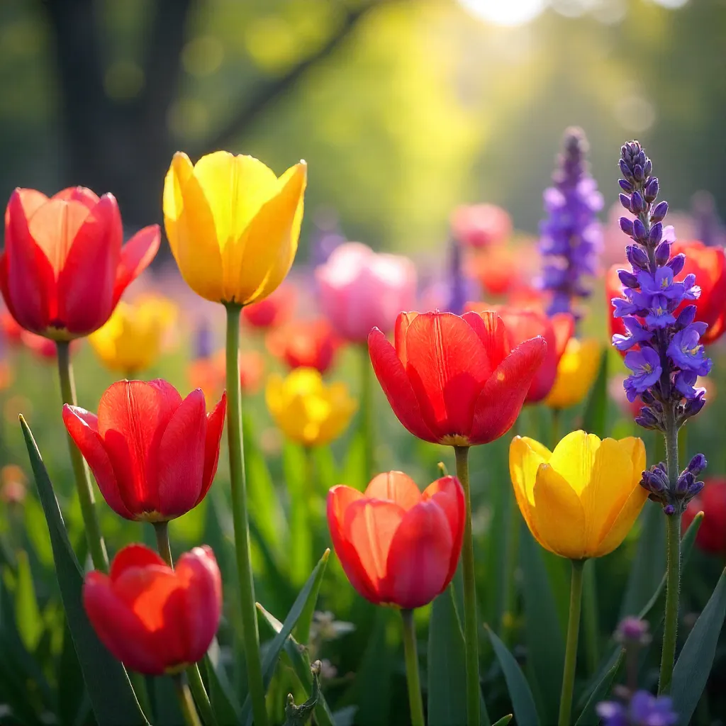 Vibrant Spring Blooms in a Colorful Garden