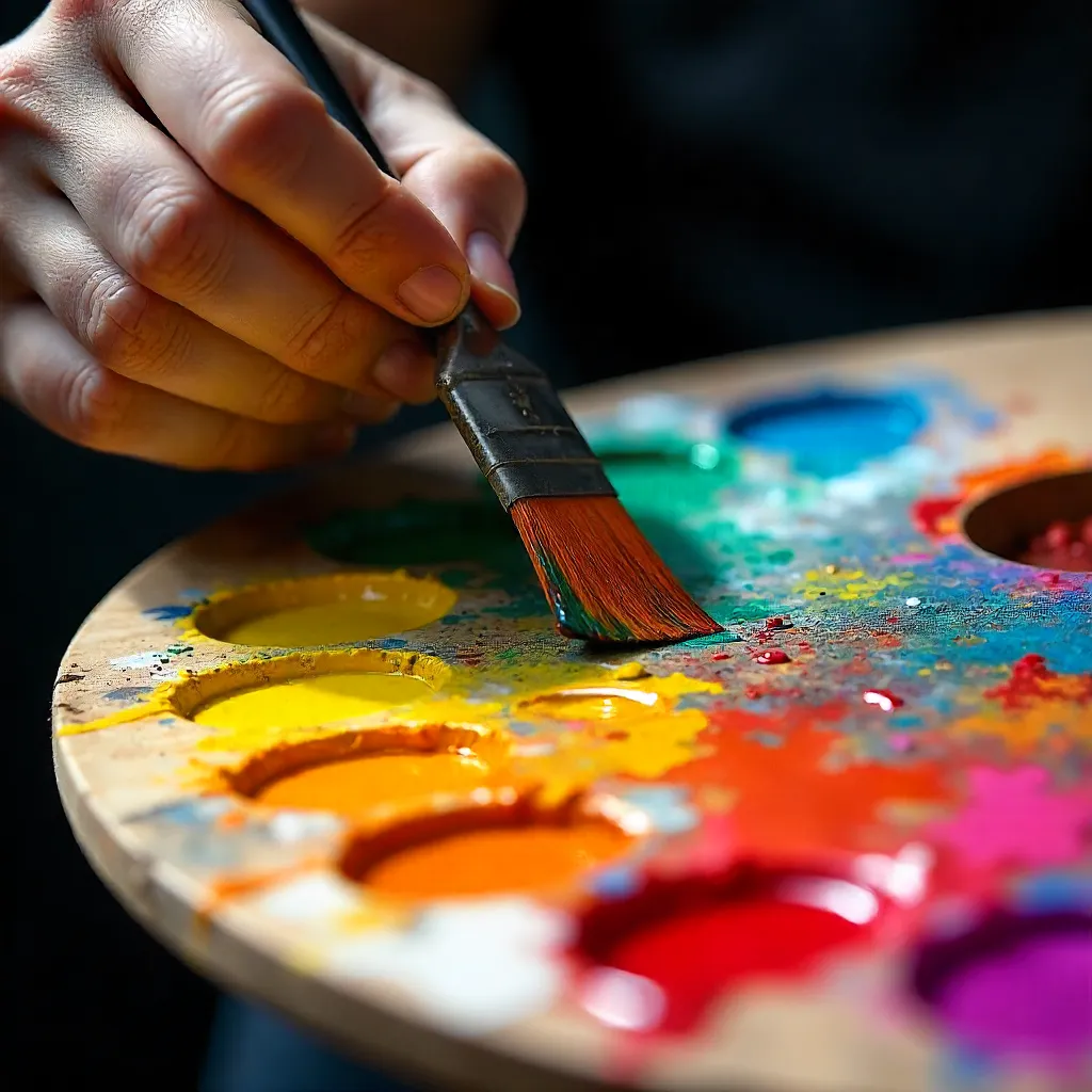 Vibrant Palette: Mixing Colors Under Bright Studio Light