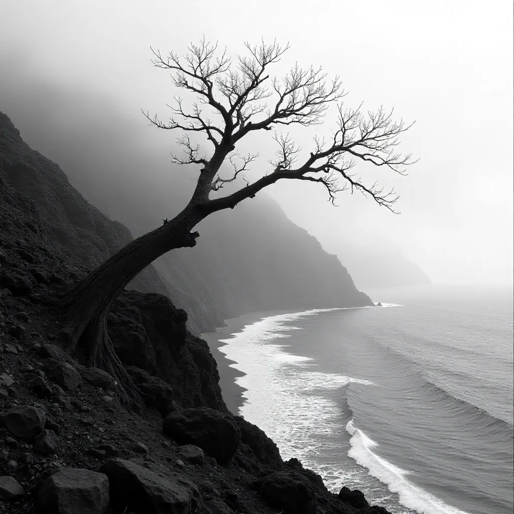 Haunting Barren Tree on Madeira Cliffs