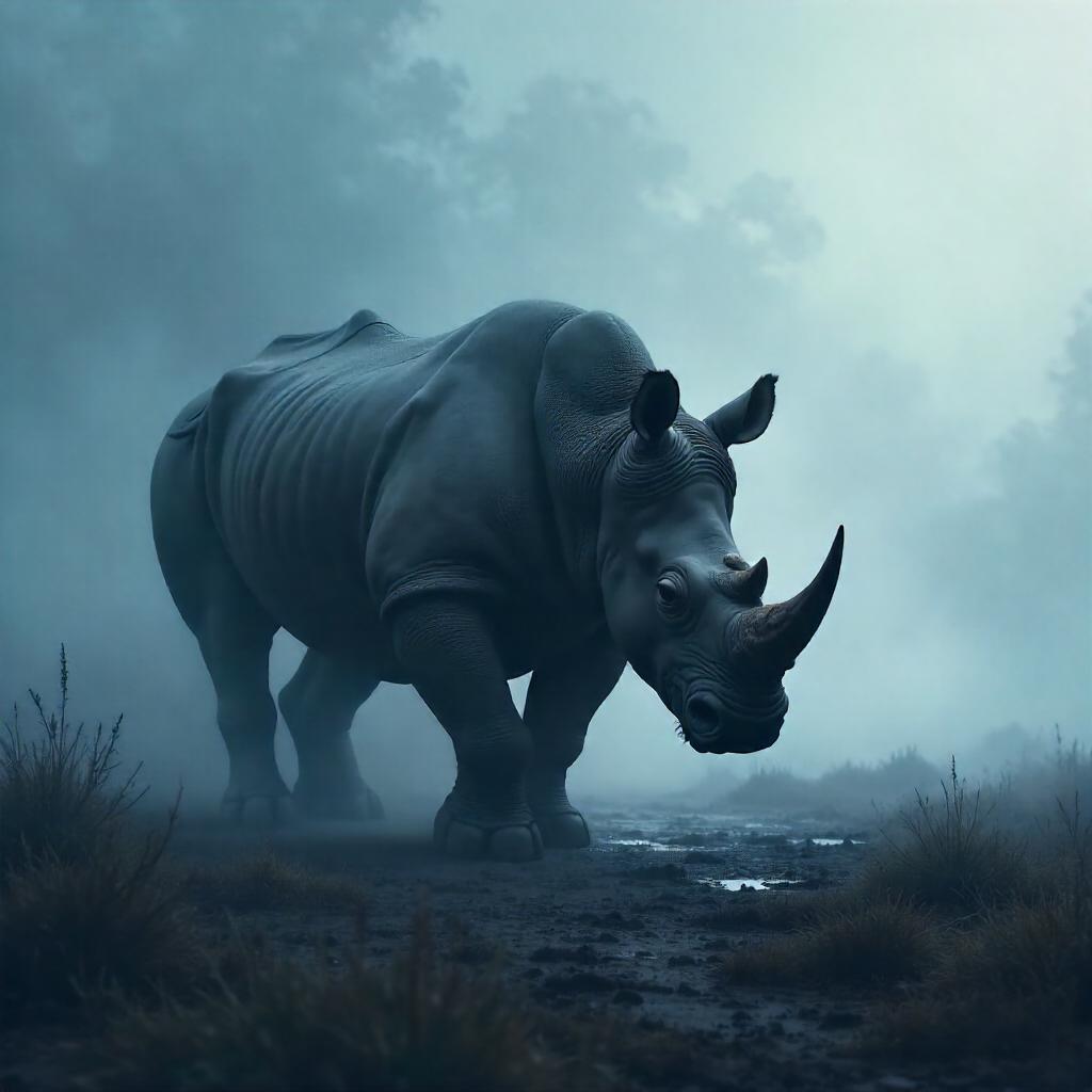 Rhino in Dense Fog: Digital Art
