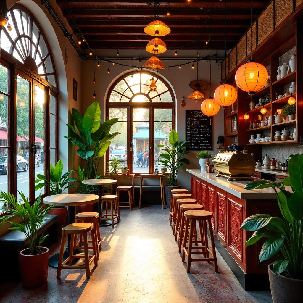 Vibrant Saigon Café Interior with Traditional Decor