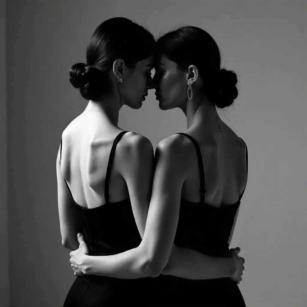 Two Women in an Intimate Black-and-White Portrait
