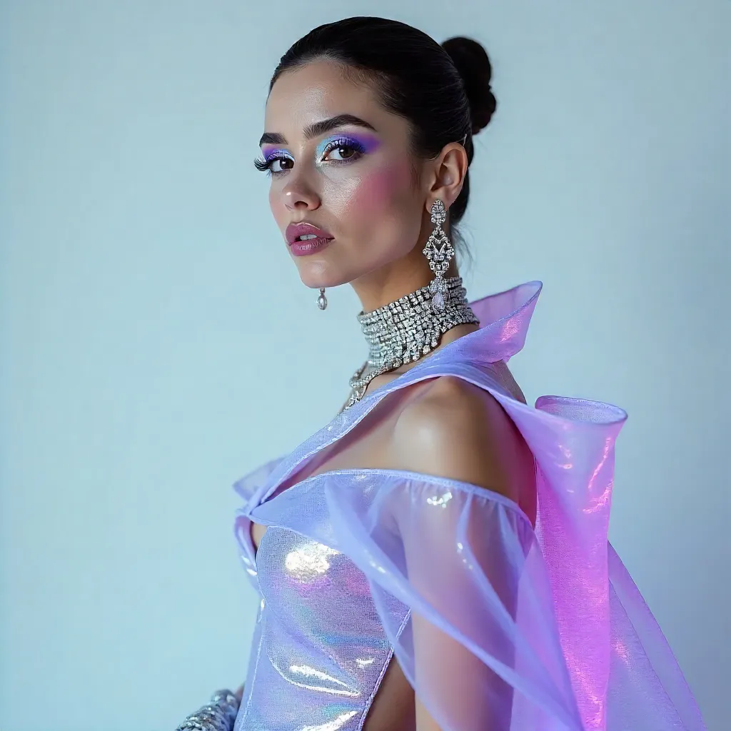 Ethereal Studio Fashion Portrait with Bold Makeup and Jewelry