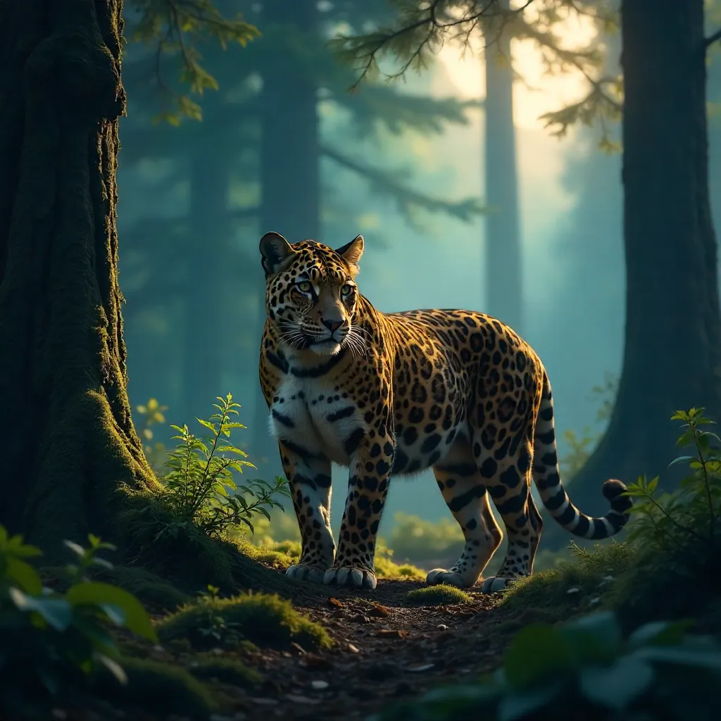 Leopard Amid Dark Forest Shadows