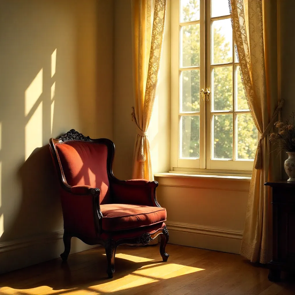 Sunlit Corner with Elegant Chair and Intricate Window Shadows