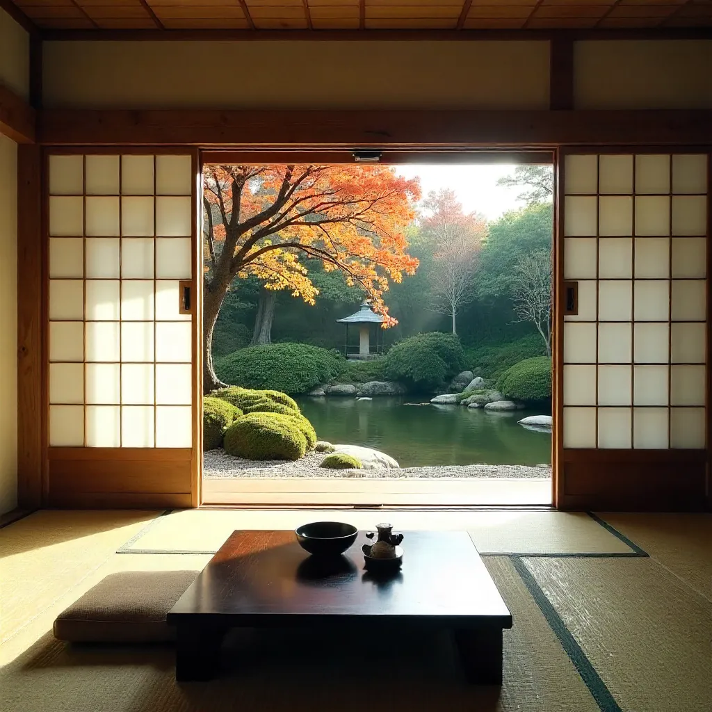 Serene Japanese Tea Room with Garden View