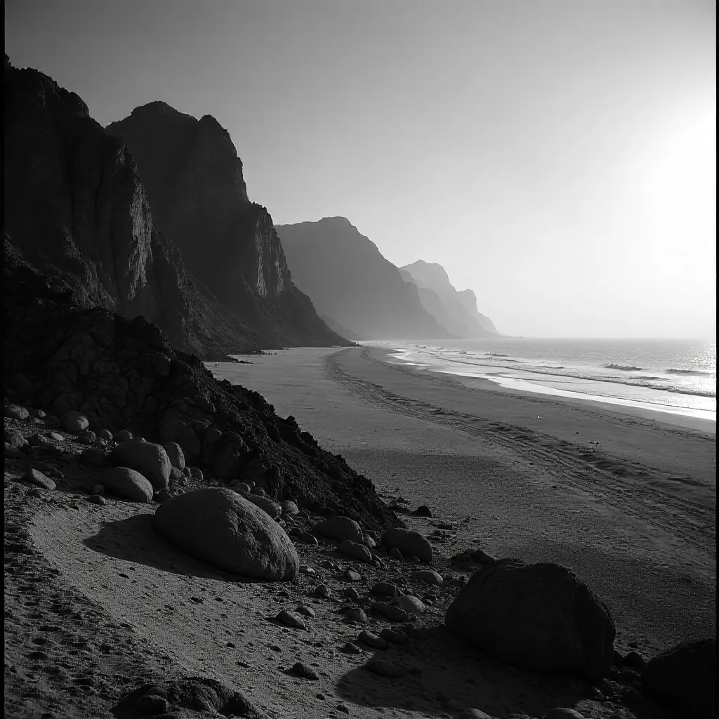 Monochrome Sinai Ridge: Coastline at Dawn