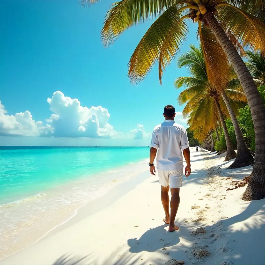 Strolling on Zanzibar's Pristine Beach Under a Clear Sky