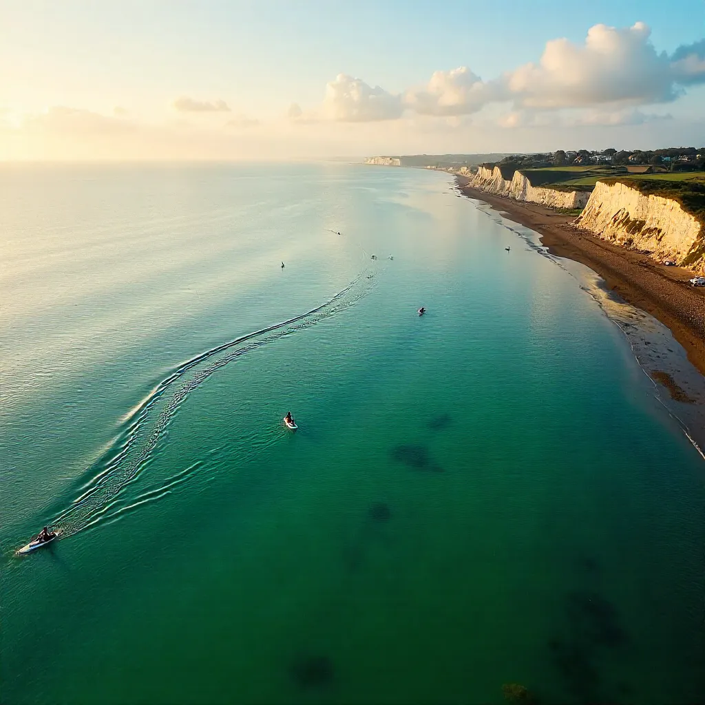 Drone View: Paddleboarders on Emerald Exmouth Waters