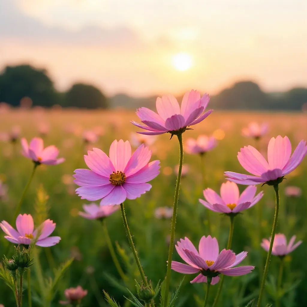 Elegant Pink Cosmos in a Serene Meadow