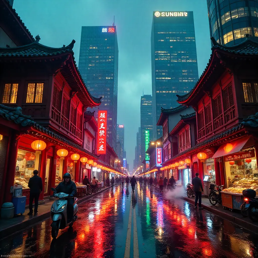 Old-Modern Echoes: A Vibrant Chinatown Skyline Contrast