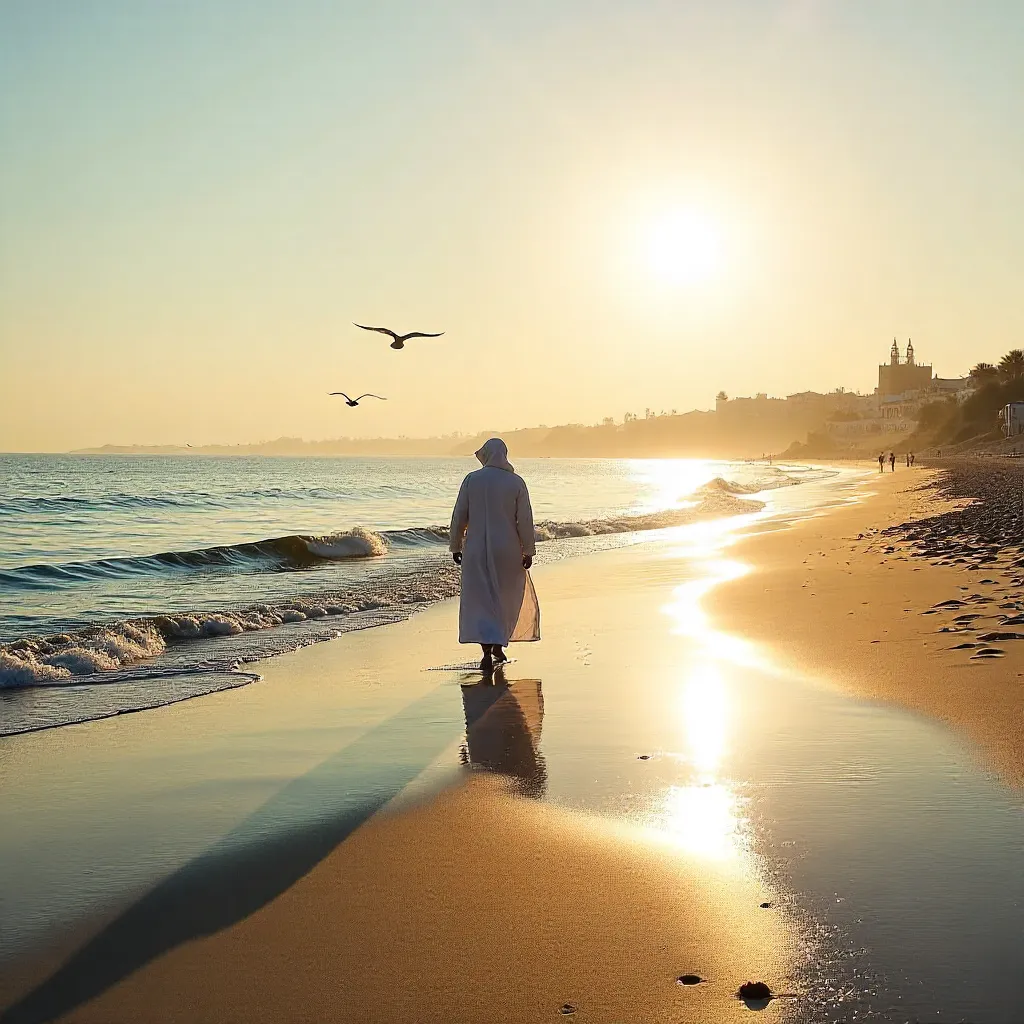 Solitary Shadow on Rabat Beach at Calm Day