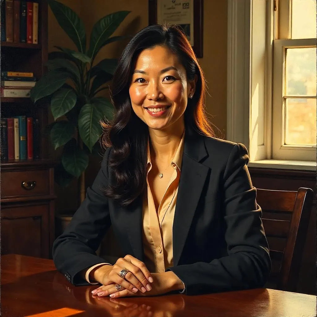 Confident Asian Woman in a Cozy Home Oil Portrait