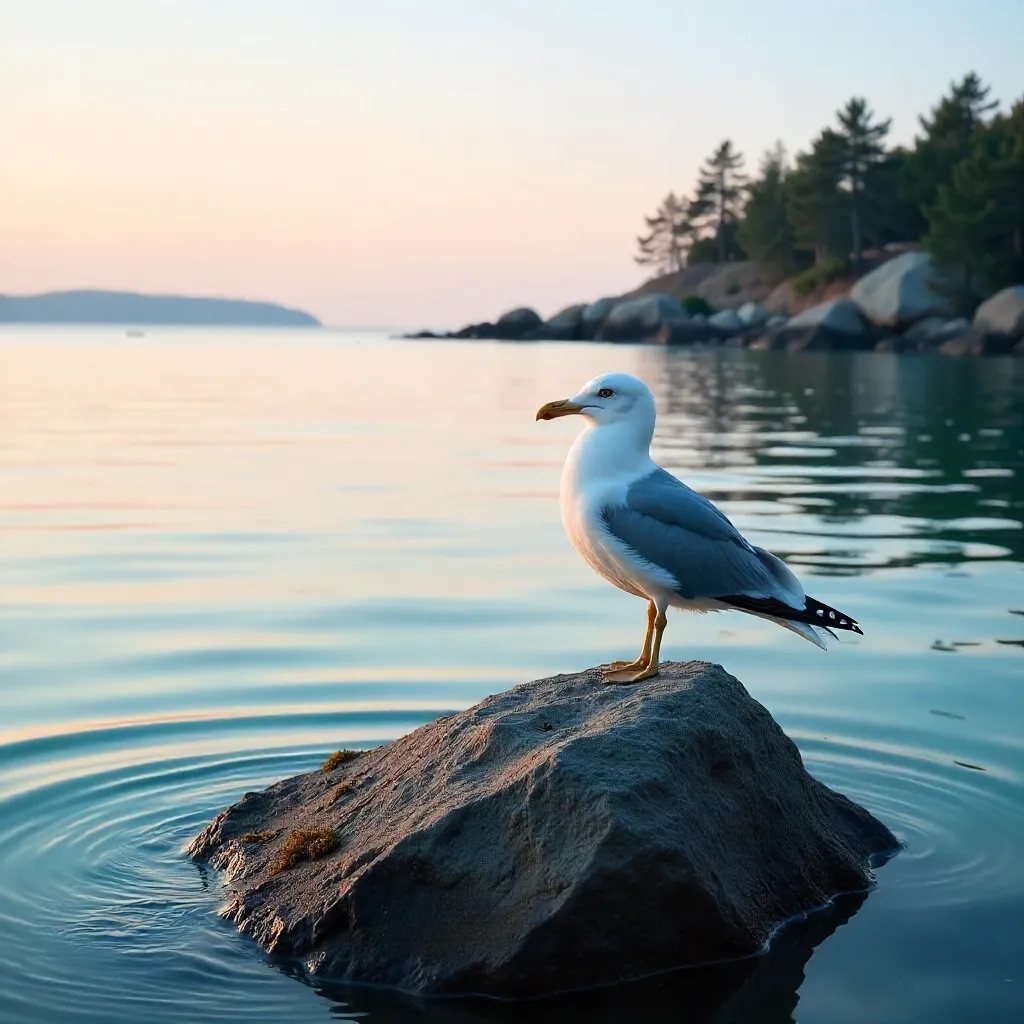 Seagull on a Quiet Rock in Mackinac Waters