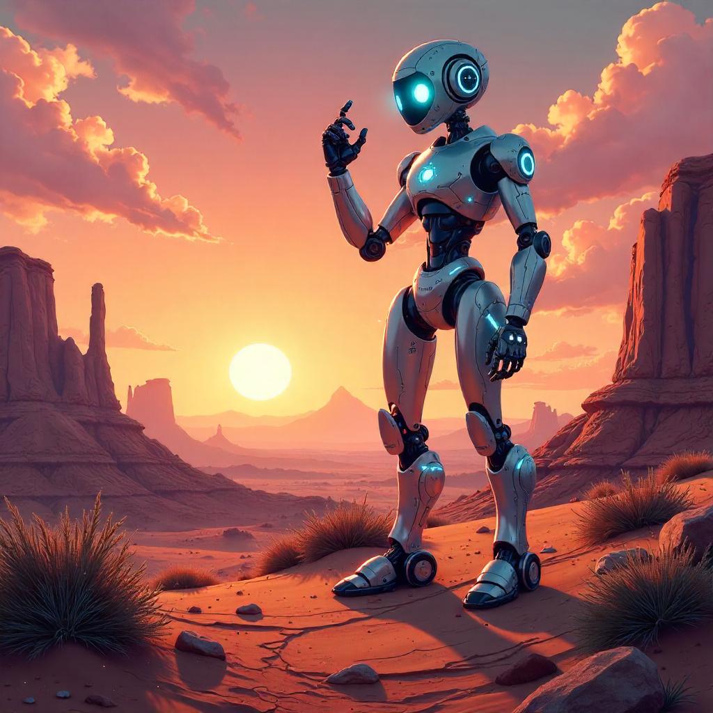 AI Construct in the Badlands: Neon Sentinel