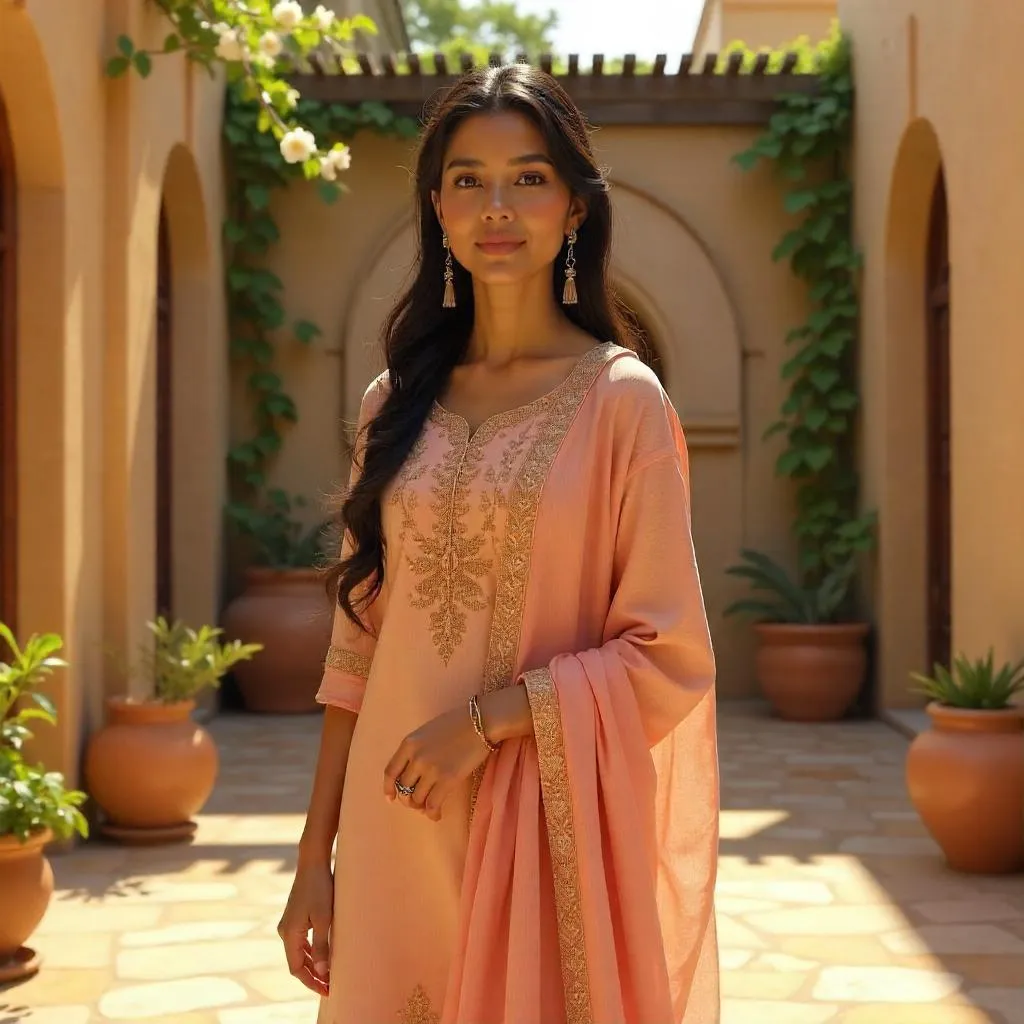 3D Render: Courtyard Portrait of an Indian Woman