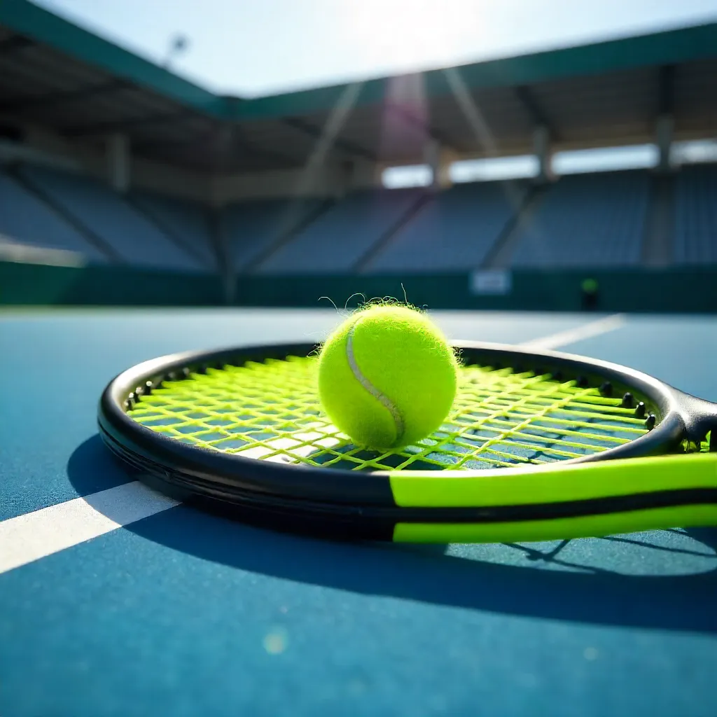 Racket and Ball on a Sunlit Tennis Court