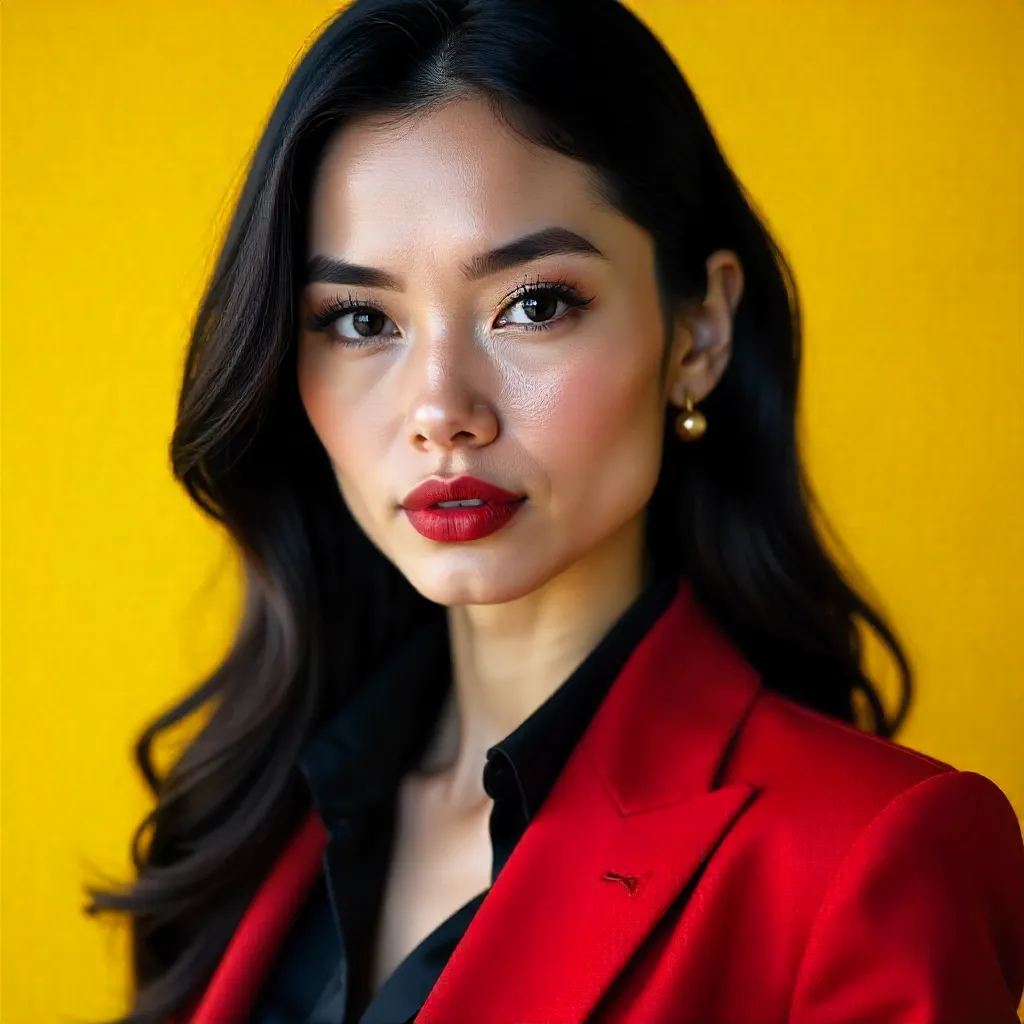 Bold Red and Black Portrait on Yellow Backdrop
