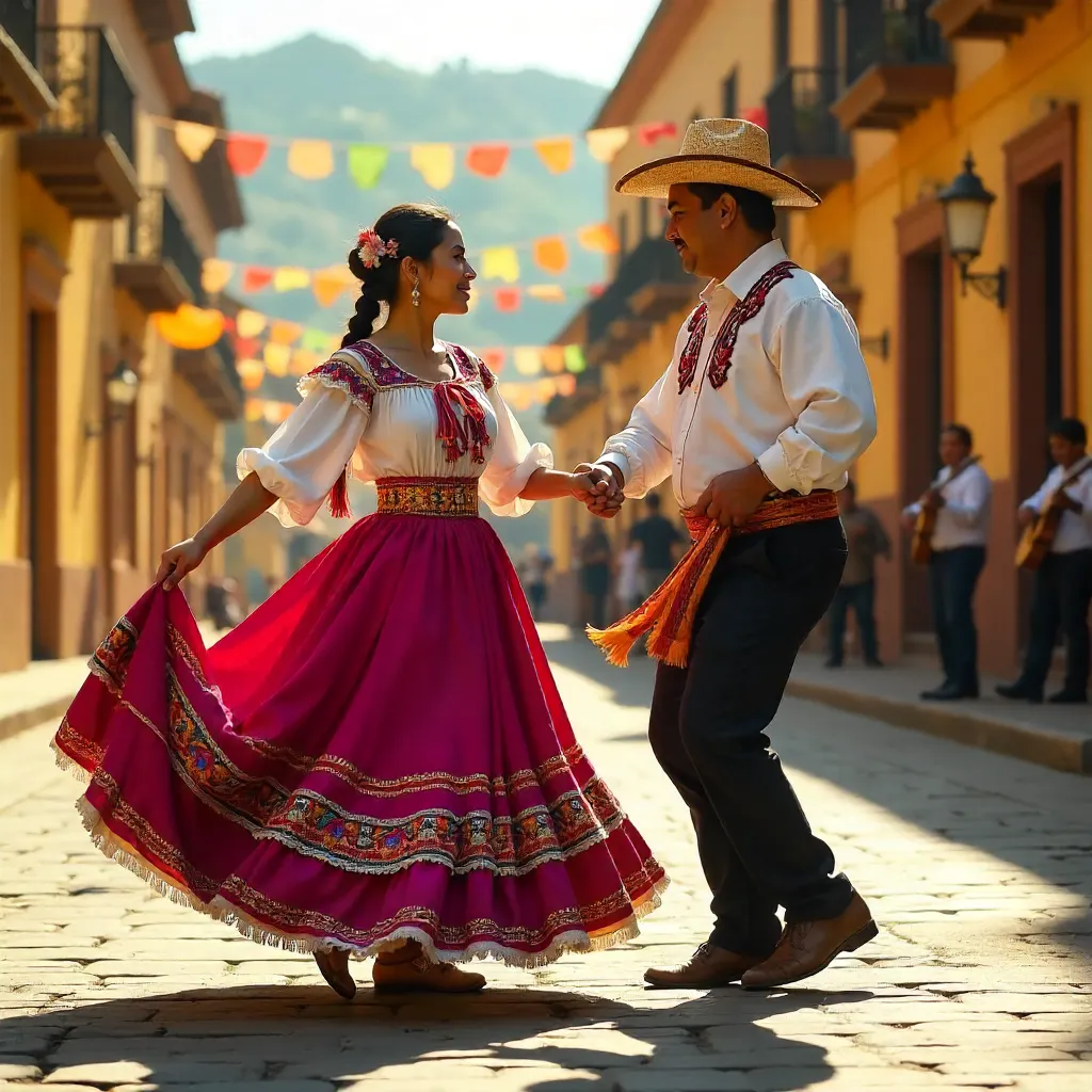 Couple Dancing Tehuana Dress in Oaxaca Plaza