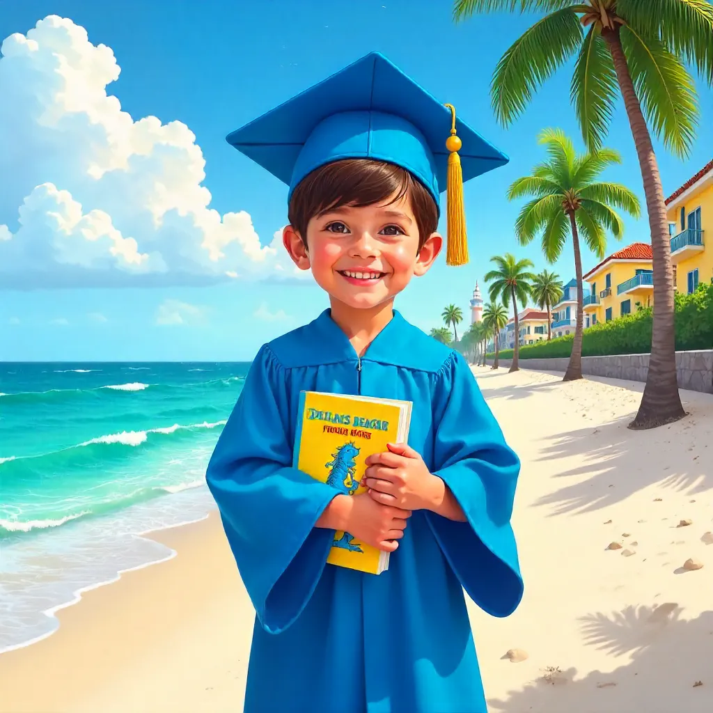 Blue-Gowned Child Holds Seuss-Inspired Book in Delray Beach
