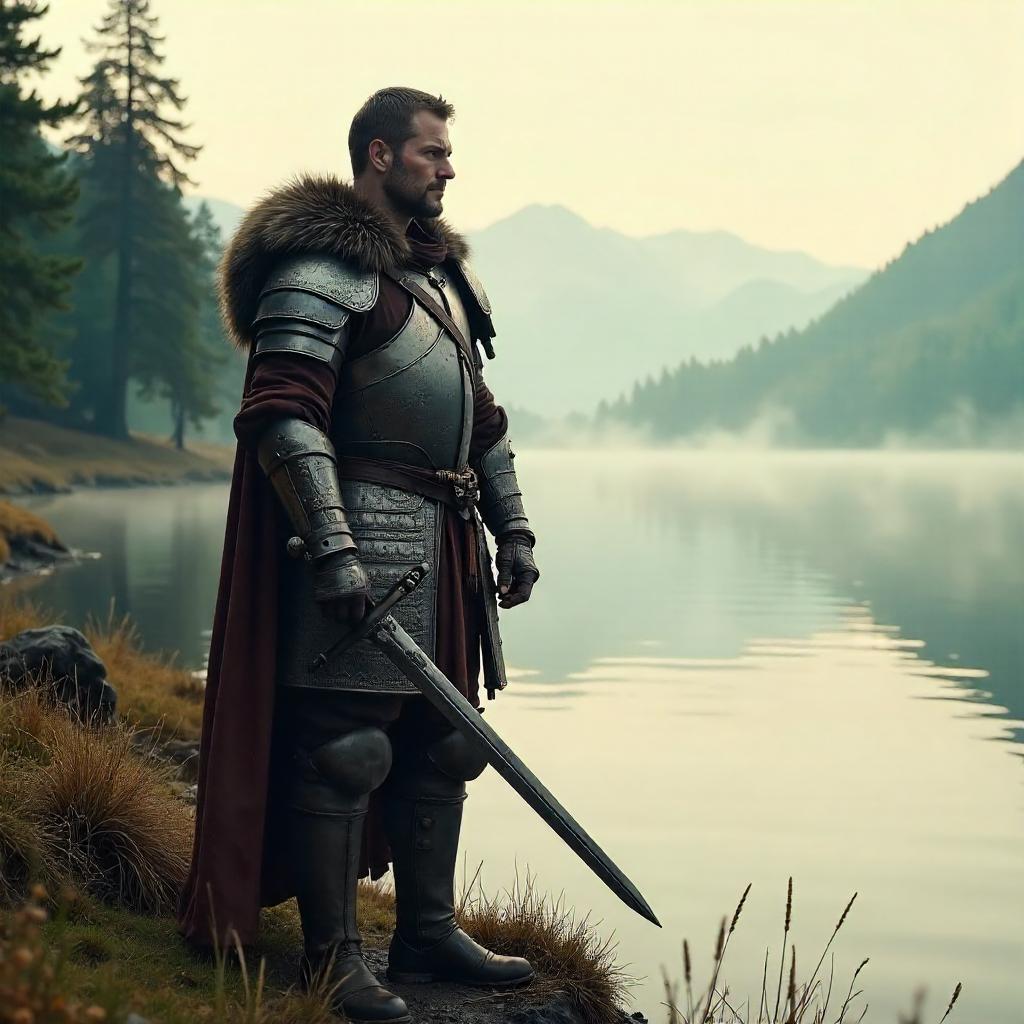 Dawn Warrior by the Misty Lake