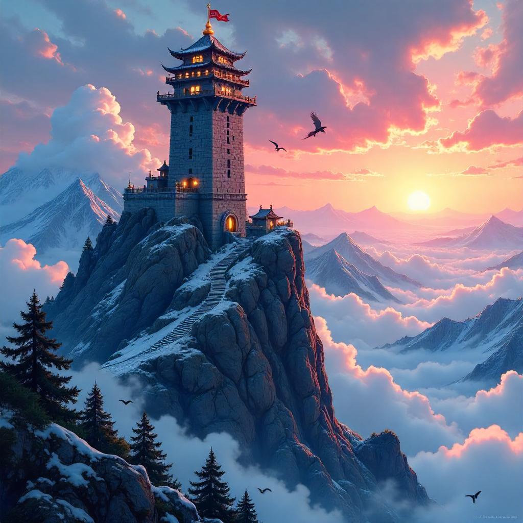 Anime Tower at the Summit: Peak of the Moonlit Sky