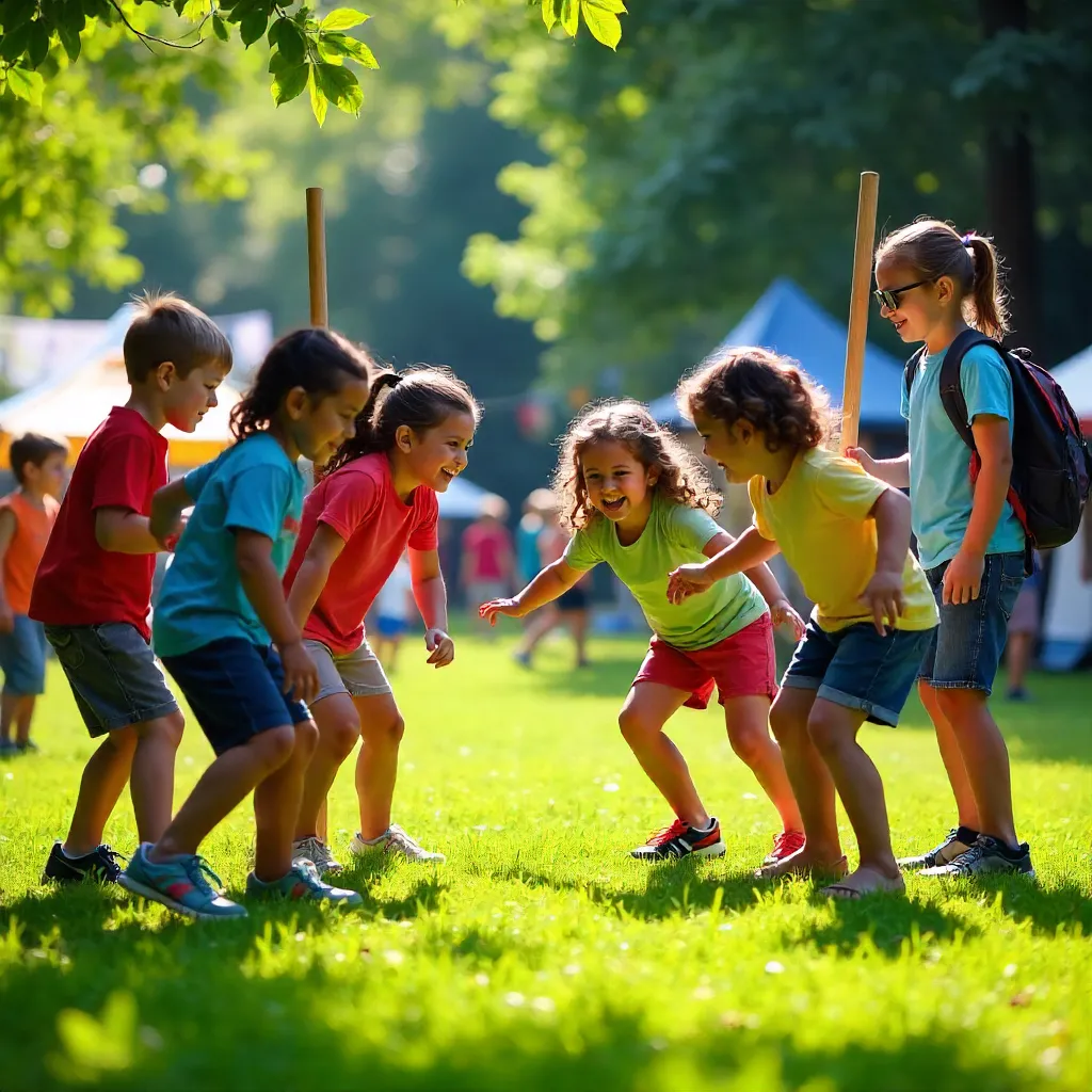 Limbo at Camp: Kids on Green Grass